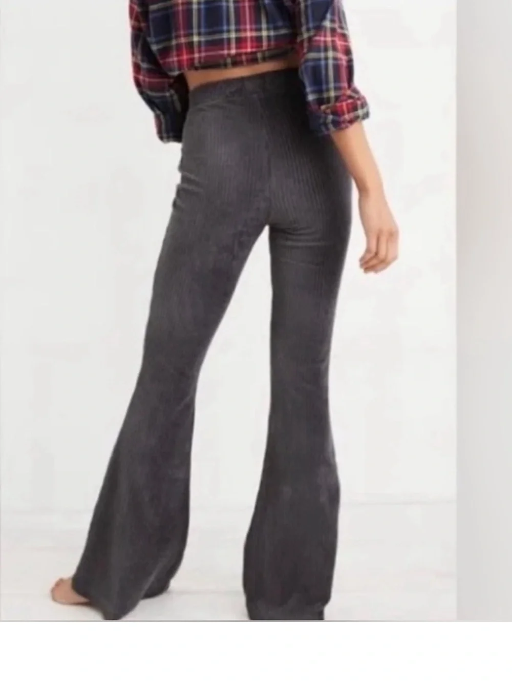 Aerie grey ribbed corduroy flare pants with an elastic waist,